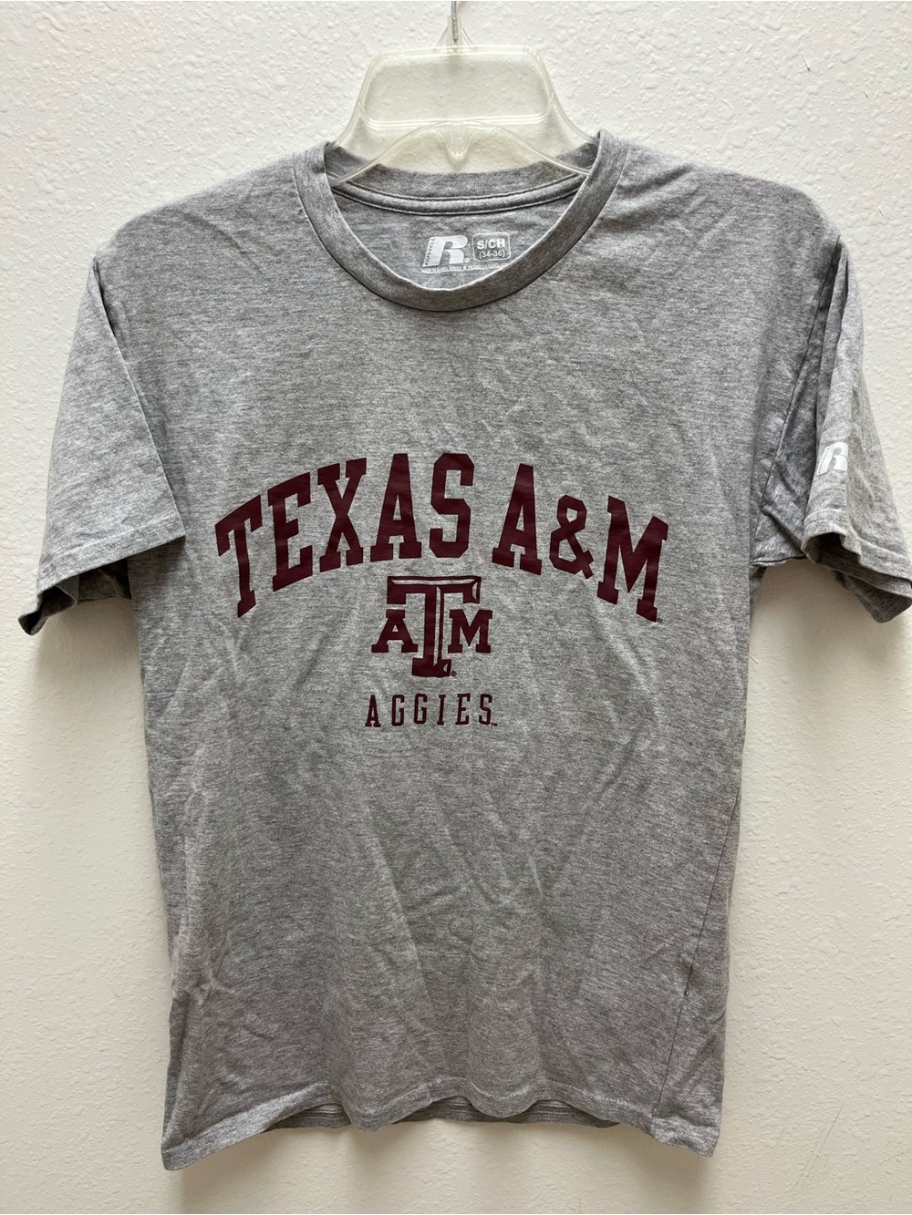 Russell Athletic Heather Gray Texas A&M Aggies Graphic Tee - Maroon Print Size S